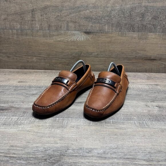 Calvin Klein Mchale Brown Leather Driving Moccasin Loafers Men's Size 9.5 - Picture 1 of 7